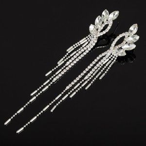 Long Rhinestone Dangle Earrings for Prom Homecoming Wedding Formal Event Sparkly